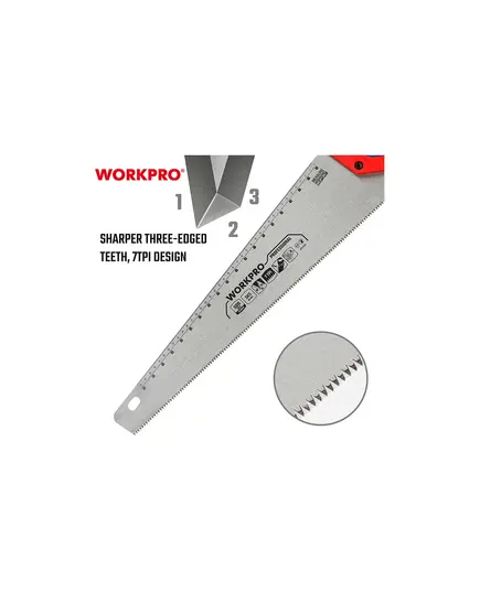 Ножовка по дереву WORKPRO 500 мм, SK5, 7TPI WP215007, изображение 4