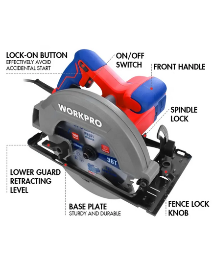 Пила дисковая 185 мм, 1700 Вт WORKPRO, изображение 2