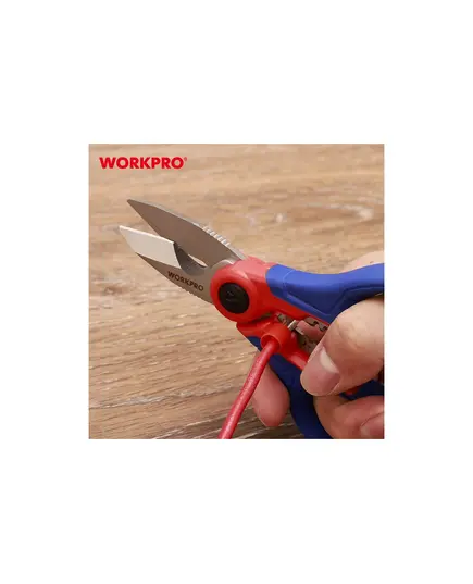 Ножницы WORKPRO для электрика, 167 мм, лезвия из нержавеющей стали твердостью HRC52-60, 5 отверстий для зачистки 10-18 AWG, (WP294003), изображение 5