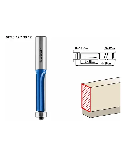 Фреза ЗУБР кромочная прямая ф 12.7х38 мм, хв. 12 мм, с нижним подшипником (28728-12.7-38-12), изображение 3