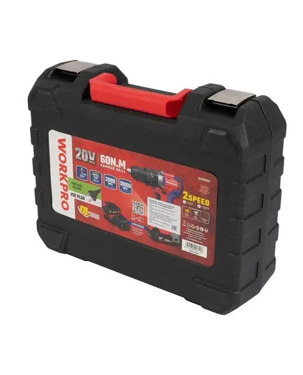 Дрель-шуруповерт аккумуляторная, бесщеточная 20 Вольт, аккумулятор 2.0 Aч WORKPRO, изображение 7