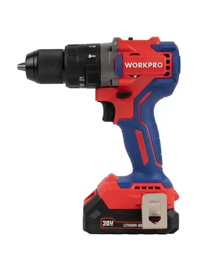 Дрель-шуруповерт аккумуляторная, бесщеточная 20 Вольт, аккумулятор 2.0 Aч WORKPRO, изображение 2