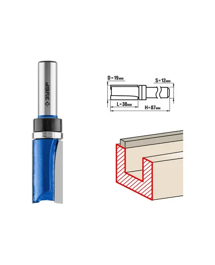 Фреза ЗУБР кромочная прямая ф 19х38 мм, хв.12 мм, с верхним подшипником (28756-19-38-12), изображение 3