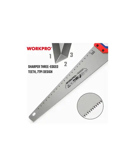 Ножовка по дереву 550 мм, (22") 7TPI, SK-5 WORKPRO, изображение 2