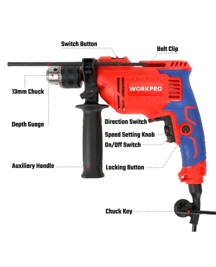 Дрель ударная 710 Вт WORKPRO, изображение 2