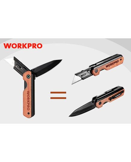 Нож с двумя типами лезвий и деревянной ручкой WORKPRO, изображение 3 от магазина Планета Инструмент Нож с двумя типами лезвий и деревянной ручкой WORKPRO, изображение 3