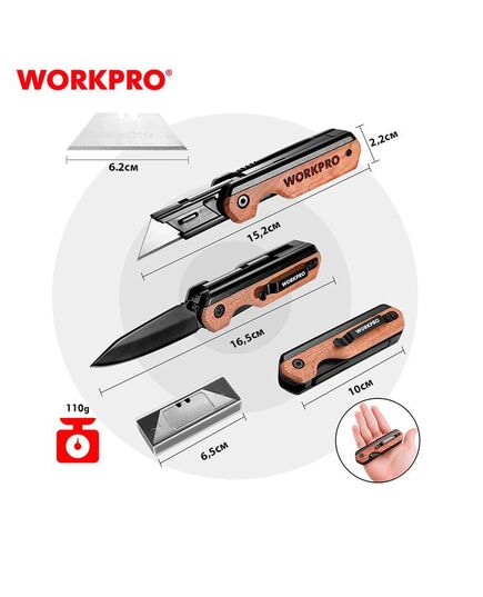 Нож с двумя типами лезвий и деревянной ручкой WORKPRO, изображение 2 от магазина Планета Инструмент Нож с двумя типами лезвий и деревянной ручкой WORKPRO, изображение 2