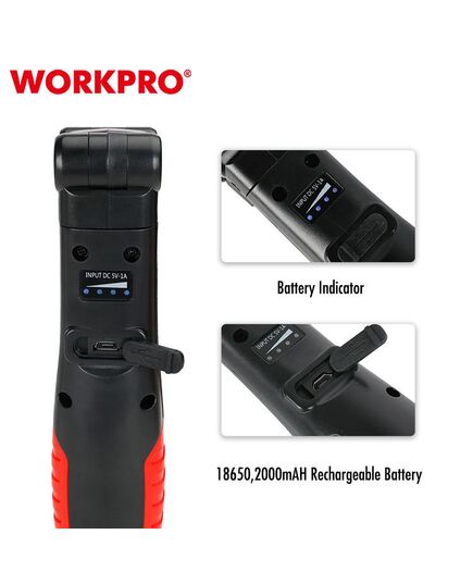 Фонарик светодиодный 60-400LM, перезаряжаемый WORKPRO, изображение 4