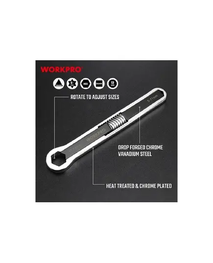 Ключ гаечный WORKPRO универсальный регулируемый (5-11мм,11-16 мм,9/32"-5/8") метрич., дюйм, изображение 4