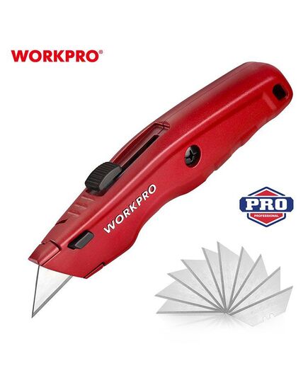 Нож выдвижной, алюминиевый, 3-х позиционный + 3 лезвия WORKPRO, изображение 4 от магазина Планета Инструмент Нож выдвижной, алюминиевый, 3-х позиционный + 3 лезвия WORKPRO, изображение 4