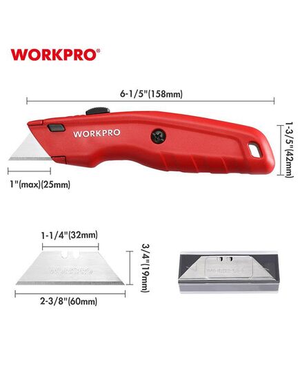 Нож выдвижной, алюминиевый, 3-х позиционный + 3 лезвия WORKPRO, изображение 6 от магазина Планета Инструмент Нож выдвижной, алюминиевый, 3-х позиционный + 3 лезвия WORKPRO, изображение 6