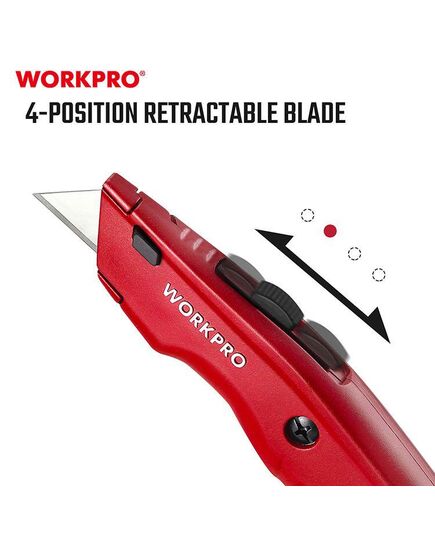 Нож выдвижной, алюминиевый, 3-х позиционный + 3 лезвия WORKPRO, изображение 5 от магазина Планета Инструмент Нож выдвижной, алюминиевый, 3-х позиционный + 3 лезвия WORKPRO, изображение 5