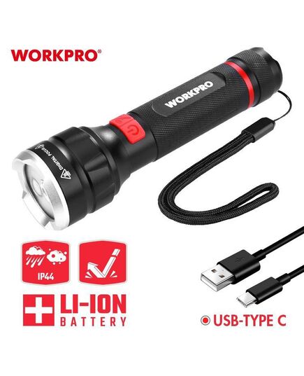 Фонарик светодиодный WORKPRO 370-750LM, перезаряжаемый, изображение 2