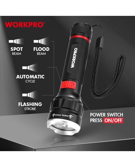 Фонарик светодиодный WORKPRO 370-750LM, перезаряжаемый, изображение 3
