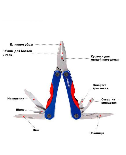 Мультитул 12 в 1, 110 мм WORKPRO, изображение 2