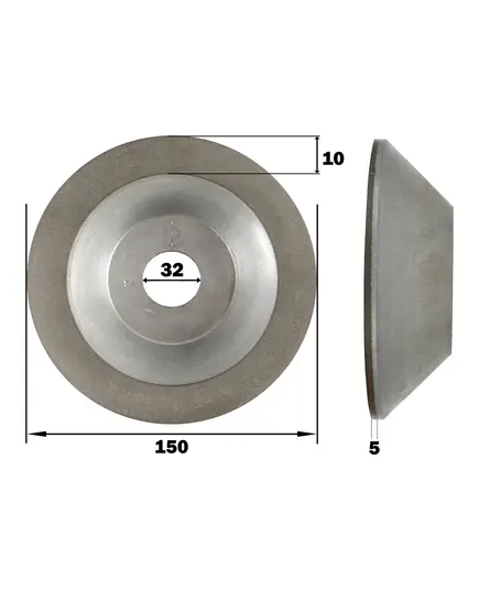 Круг шлифовальный алмазный чашечный конической формы 12А2-45°, 150х40х32х10х5, В2-01, АС6 100/80 97,0 кар., изображение 2