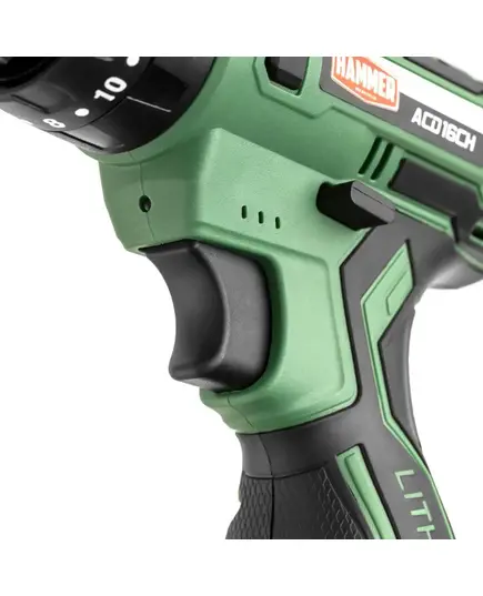 Аккумуляторная дрель ударная Hammer ACD16CH, 16 В, 2x2 Ач Li-ION, 10 мм, 0-350/0-1350 об/мин, 30 Нм, кейс, изображение 5