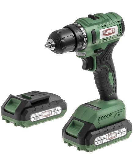 Аккумуляторная дрель бесщеточная Hammer ACD18BLC, 18 В, 2x2 Ач LiION, 10 мм, 0-400/0-1400 об/мин, 45 Нм, в кейсе