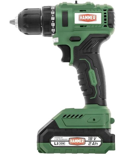 Аккумуляторная дрель бесщеточная Hammer ACD18BLC, 18 В, 2x2 Ач LiION, 10 мм, 0-400/0-1400 об/мин, 45 Нм, в кейсе, изображение 3