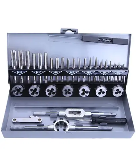 Набор метчиков и плашек FEIDA TOOLS (TD3201/TD028) 32 шт, М3-4-5-6-8-10-12, металл.кейс (106п)