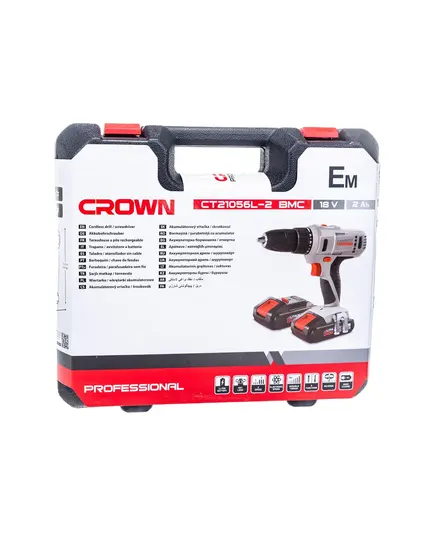 Аккумуляторный шуруповерт CROWN CT21056LH-2 BMC, 18 В, 2*2 Ач Li-ion, 35/45 Нм, 0-350/0-1350 об/мин., вес 1,54 кг., изображение 9
