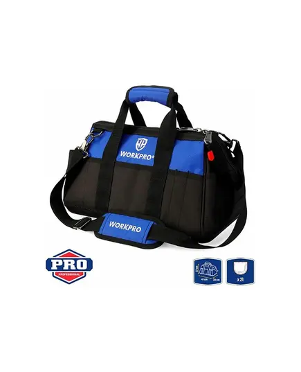 Сумка WORKPRO для инструментов на молнии с ремнем, полиэстер 640D, 510 мм, водонепр. покрытие, изображение 2 от магазина Планета Инструмент Сумка WORKPRO для инструментов на молнии с ремнем, полиэстер 640D, 510 мм, водонепр. покрытие, изображение 2