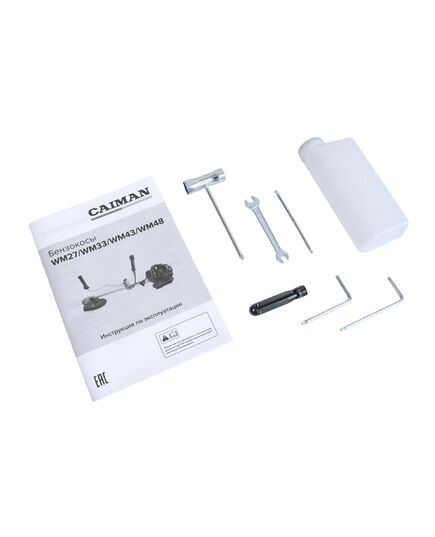 CAIMAN WM43, бензиновый 2-тактный, объем цилиндра 43 см3, двигатель Mitsubishi, триммерная насадка + нож +  диск Katana Blade, Вес, 8,5 кг, изображение 15