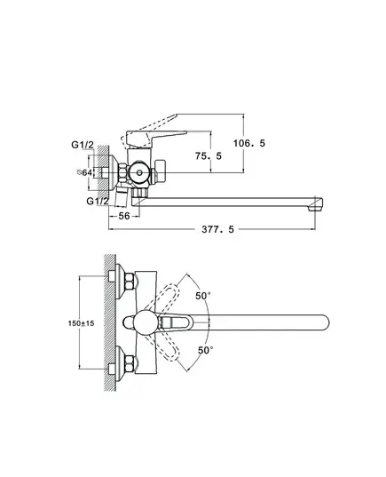 Смеситель ZEGOR PUD7-A045 для ванны с плоским пов изливом, ø35, встр. переключение, изображение 3