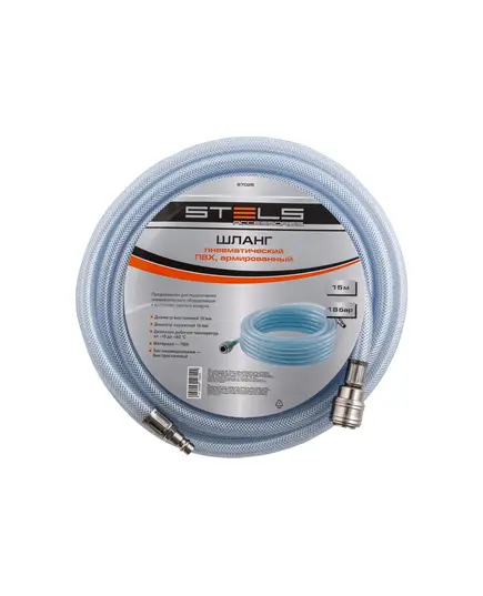 Шланг пневматический STELS 15 м; 18 бар, 10x16 мм ПВХ армированный, прозрачный, быстросъем, (57025), изображение 5