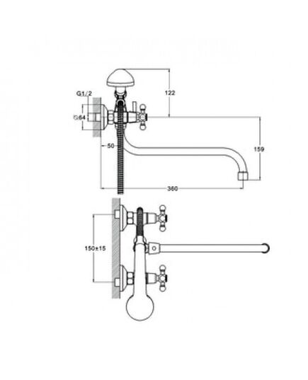 Смеситель ZEGOR LML7-A605 двурукий для ванны резин., изображение 2