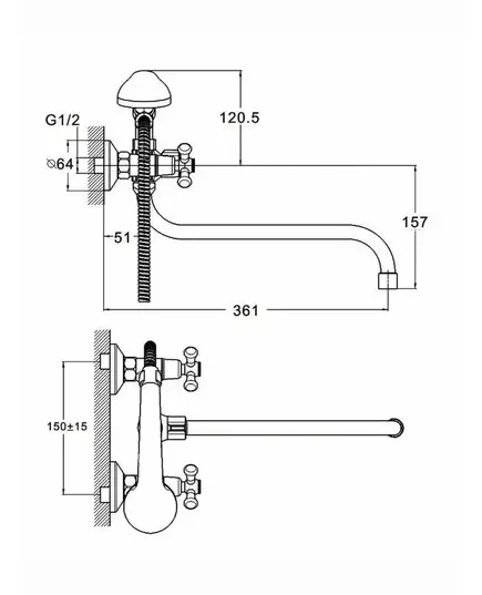 Смеситель ZEGOR DMT7-A722 для ванны с круглым пов изливом, кер (1/2) 180°, двухпозиц. карт. перекл., изображение 2
