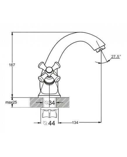 Смеситель ZEGOR DML1-A827 для умывальника монолитный, цинк, с пов. литым изливом 180°, керамическая букса (1/2) 180°, покрытие хром, крепление гайка, изображение 2