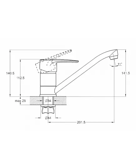 Смеситель ZEGOR PED4-A181 для кухонной мойки с поворотным плоским изливом 250 мм, ø40, гайка (корона), латунь, изображение 2