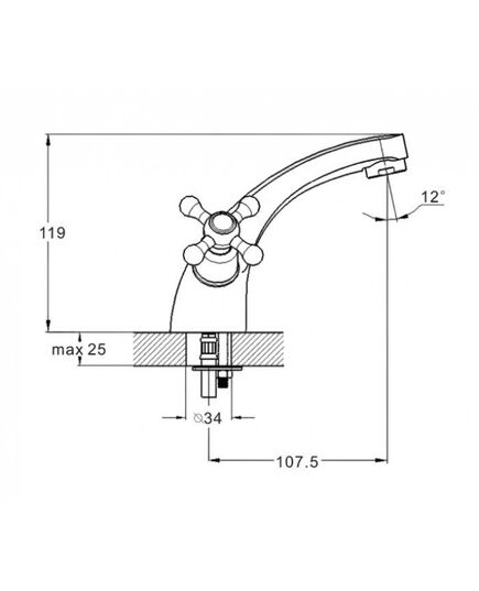 Смеситель ZEGOR DMT1-A722 для умывальника монолитный, цинк, с пов. литым изливом 180°, керамическая букса (1/2) 180°, покрытие хром, крепление шпилька, изображение 2