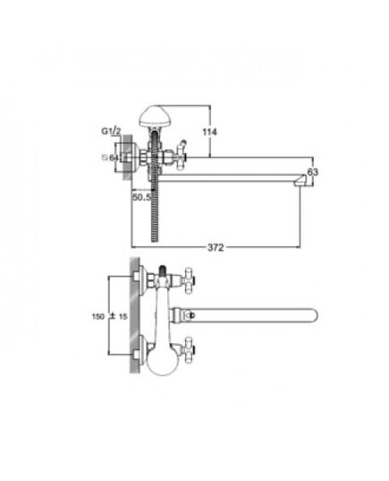 Смеситель ZEGOR DFR7-B722 для ванны с плоским пов изл, кер (1/2) 180°, усил. шар. переключение, изображение 2