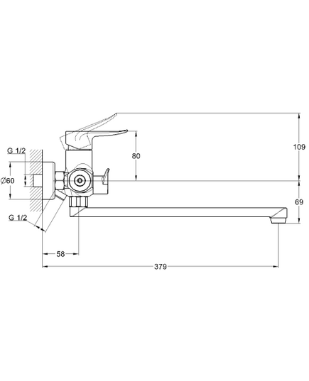 Смеситель ZEGOR NOG7-A134 для ванны, с пов. плоск. изливом 360°, картридж ø35, покрытие хром, встр. в корпус картриджное переключение на душ, изображение 3