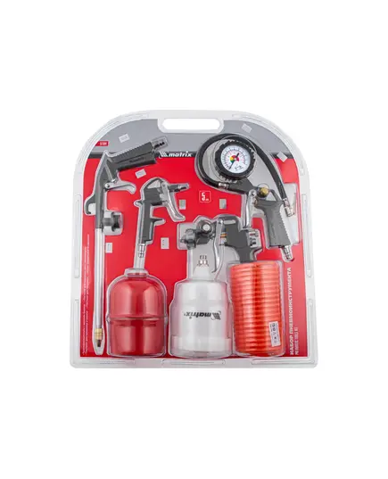 Набор пневмоинструмента MATRIX 5 предметов, быстросъемное соед., краскорасп. с верхним бачком, изображение 19