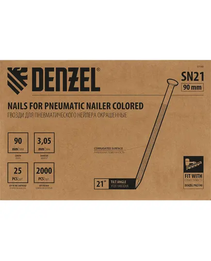 Гвозди для пнев. нейлера (крашен.), длина - 90 мм, диам. - 3,05 мм, 2000 шт.// Denzel, изображение 6
