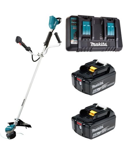 Аккумуляторный триммер MAKITA DUR368APT2, LXT BL 2х18 В, 550 Вт, велорукоятка, нож 4T, d-23см, М10xLH, (2xBL1850B, DC18RD), изображение 4