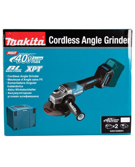 Акк. угловая шлиф. машина MAKITA GA013GM201, б\щет, ф 125 мм, 40 В, 2х4 Ач Li-ion, 8500 об\м, 2.9-3.5 кг, клавиш., тормоз, anti-restart, AFT, ADT, XGT, изображение 14
