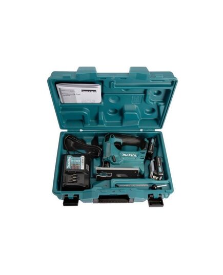 Аккумуляторный лобзик MAKITA JV101DWAE, 10.8 В, 2х2 Ач Li-ion (слайдер), 0-2900 об\м, ход 18 мм, рез 65 мм, 1.9 кг, чем, 3-маятн, изображение 9