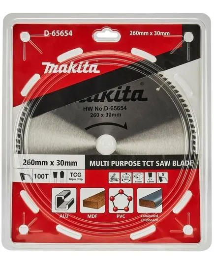 Диск пильный MAKITA 260x30x2.6/1.8x100T универсальный для алюминия/дерева/пластика, изображение 3