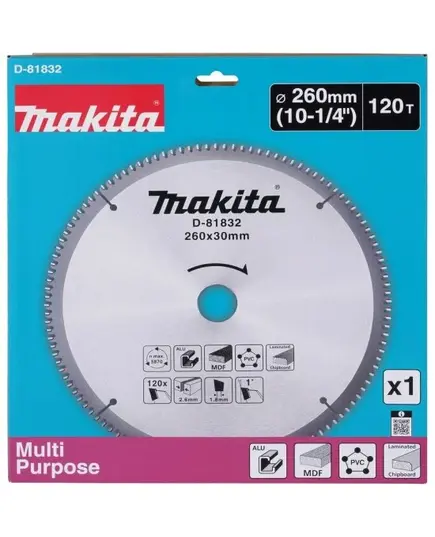 Диск пильный MAKITA 260x30x2.6/1.8x120T универсальный для алюминия/дерева/пластика, изображение 2