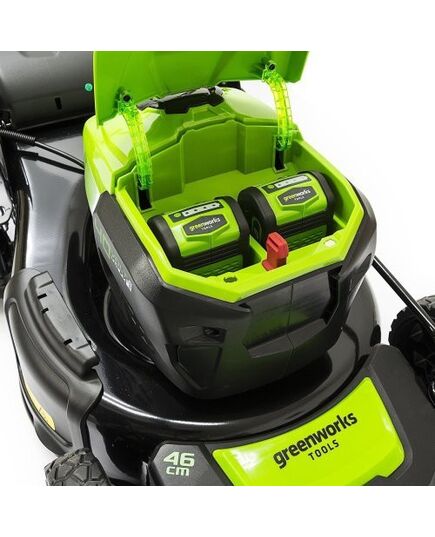 Аккумуляторная газонокосилка GREENWORKS 40В, бесщеточная, самоходная, 46 см, 55 л, 25-80 мм, 28 кг, с АКБ 5А.ч. и ЗУ (2506807UG), изображение 7