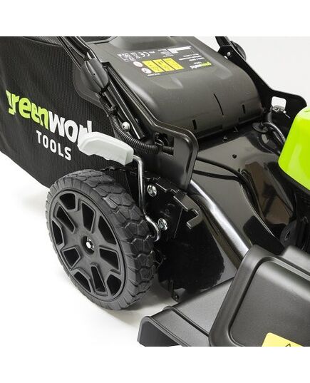 Аккумуляторная газонокосилка GREENWORKS 40В, бесщеточная, самоходная, 46 см, 55 л, 25-80 мм, 28 кг, с АКБ 5А.ч. и ЗУ (2506807UG), изображение 6