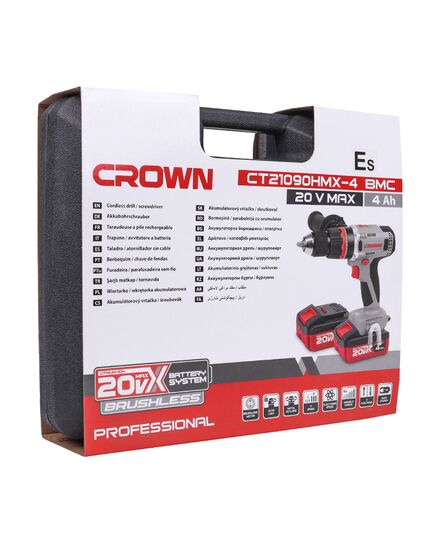 Аккумуляторный шуруповерт CROWN BL CT21090HMX-4, бесщ., 20 В, 2 АКБ 4 Ah, 75 Nm, изображение 12