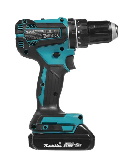 Акк. шуруповерт ударный MAKITA DHP485SYE, LXT BL 18В, 13 мм, 50/27 Нм, 2x1.5 Ач, з/у, изображение 2