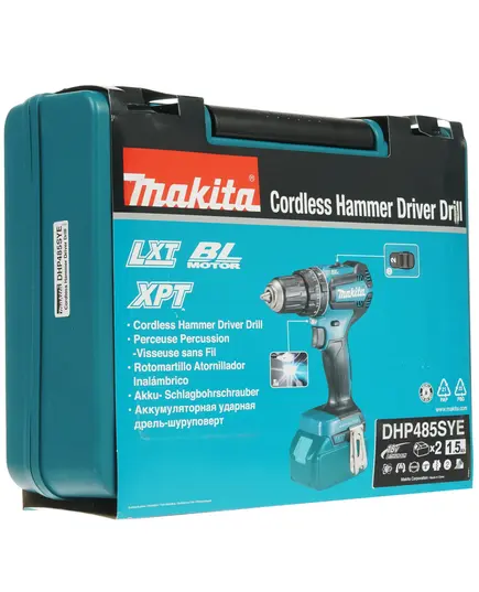 Акк. шуруповерт ударный MAKITA DHP485SYE, LXT BL 18В, 13 мм, 50/27 Нм, 2x1.5 Ач, з/у, изображение 10