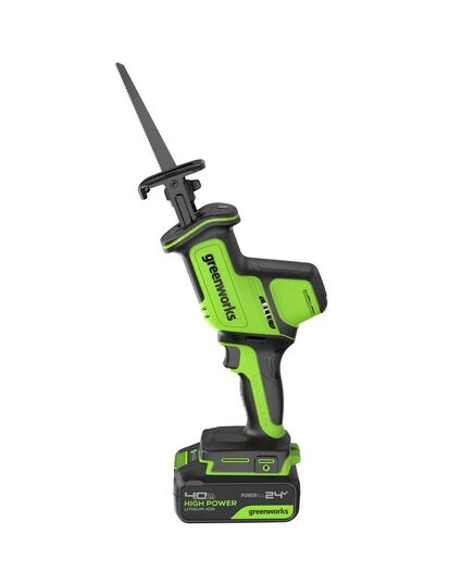 Акк. пила сабельная GREENWORKS GPT-CRS-25, б/щет, 24V, 0-3000 об/мин, рез 80 мм дер, LED, 1х4 Ач, ЗУ, кор (1200507CUB), изображение 2