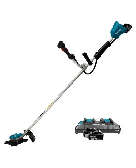 Аккумуляторный триммер MAKITA DUR368APT2, LXT BL 2х18 В, 550 Вт, велорукоятка, нож 4T, d-23см, М10xLH, (2xBL1850B, DC18RD), изображение 4